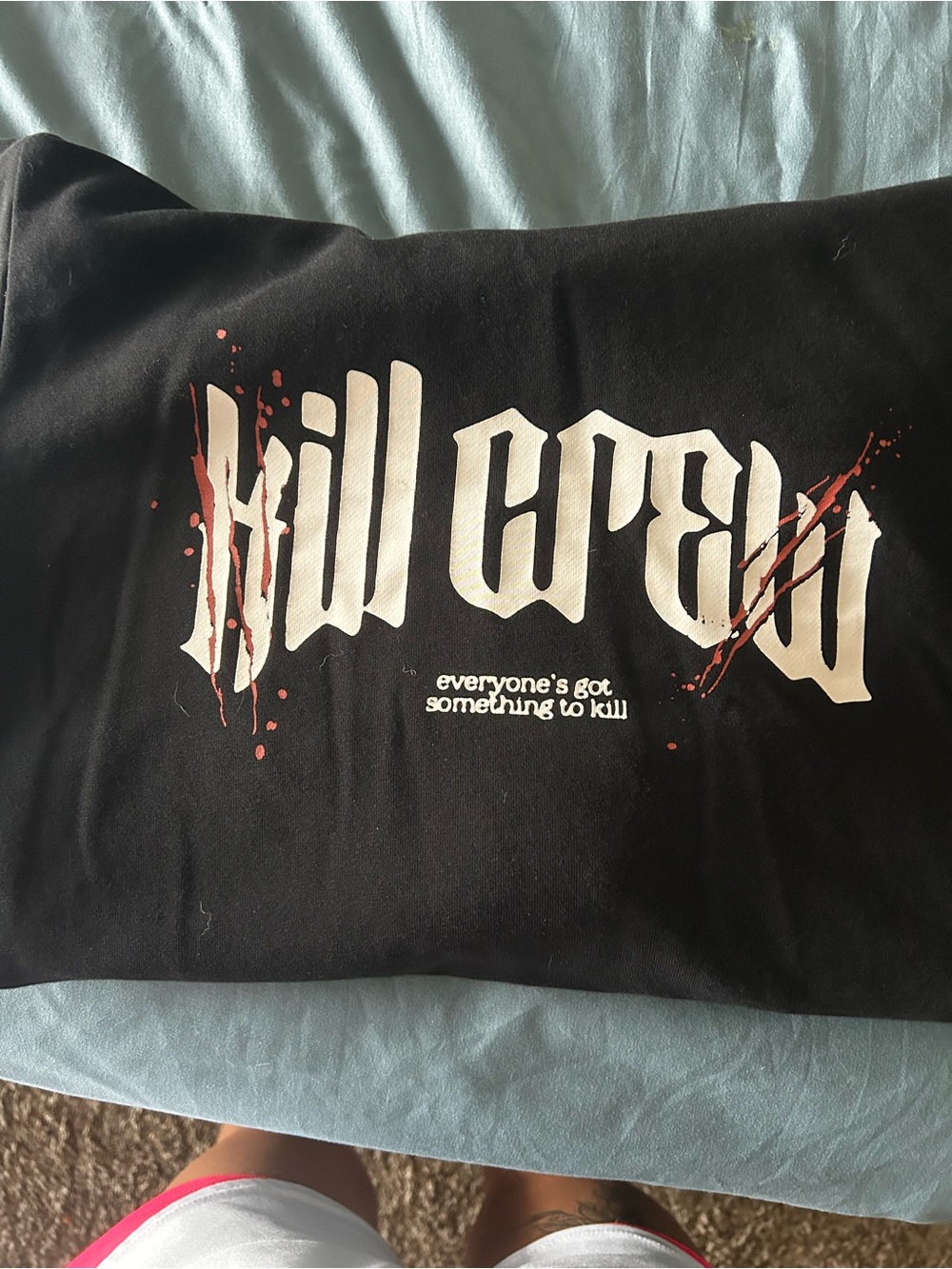 Kill Crew Black Graphic Sweatshirt with White Logo and Red Splatter
